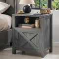 Farmhouse Nightstand with Charging Station and Storage - Dark Grey Wood End Table