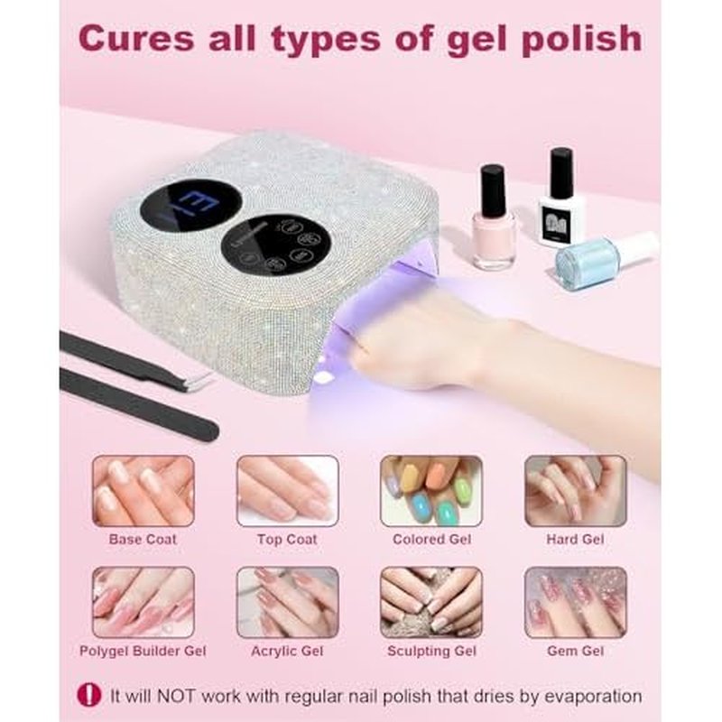 80W Cordless Nail Lamp with Magnetic Detachable Base, Dual-Screen Display & Gel Nail Light, Professional UV/LED Light for Gel Nails Fast Curing All Gel Polishes (Diamond)