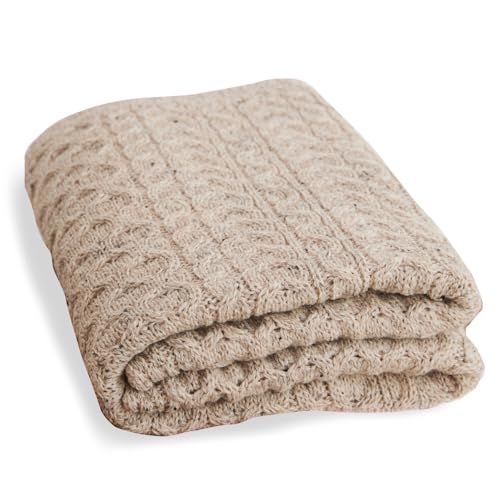 Irish Wool Blanket - Aran Classic Cable Knit Throw - Skiddaw Variation
