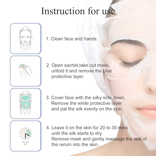 Dermaroller, Silk Face Masks Intensive Hyaluronic Acid Moisturizer with Matriyxl 3000 Tocopherol Boost Collagen Hydrate Dry Skin Reduce Fine Lines Wrinkles SingleUse Masks (5 masks)