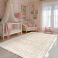 Pink 6x9 Boho Floral Bedroom Rug - Vintage Low Pile Area Rug for Nursery & Home
