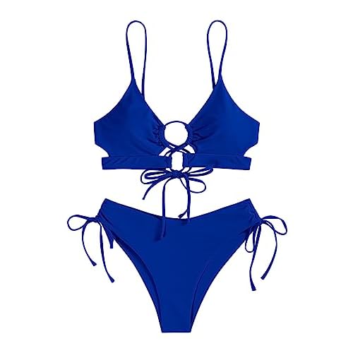 ZAFUL Women's Cheeky Bikini Set 2 Piece Sexy String High Cut Swimsuits Lace Up Tie Side Bathing Suits 2025