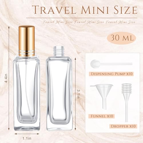 Domensi 30 Pcs 10/20/30 ml Perfume Travel Refillable Bottles Glass Spray Bottle Perfume Atomizer for Cologne Dispenser Leak-proof Fragrance Bottles Atomizer Pump Bottle Kit (Gold)