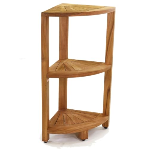 12-Inch Teak Corner Shower Shelf Stand with 3 Tiers - Waterproof Bathroom Organizer