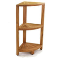 12-Inch Teak Corner Shower Shelf Stand with 3 Tiers - Waterproof Bathroom Organizer