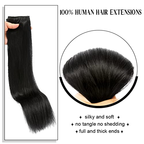 Winsky Real Human Hair Clip-In Extensions 14in #1B - 70g One Piece, Natural Black