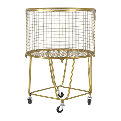 Gold Metal Storage Cart with Wheels - 18 x 18 x 25 Inches, Satin Finish