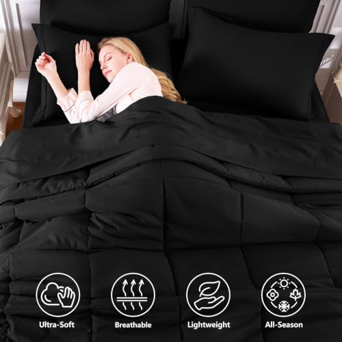 Oversized King Comforter Set - Black 7-Piece Bed in a Bag, CozyLux