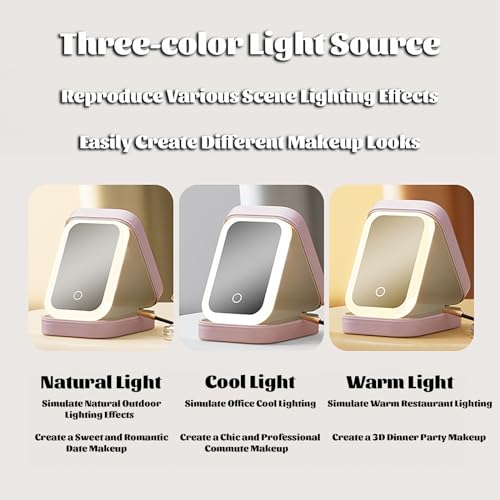 Travel Makeup Bag With Led Mirror, LED Makeup Bag, Travel Makeup Case with Led Mirror, Portable Makeup Box with Mirror and Light, Gift For Girl Women (Beige)