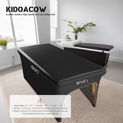 Leather Massage Table Cover Wipeable Waterproof Protector - Black, 6FT Fitted