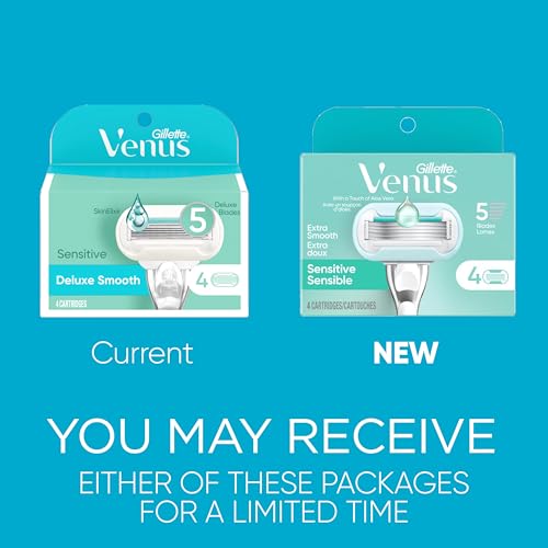 Venus Deluxe Smooth Sensitive Women's Razor Blade Refills, 4 Count, Holiday Gifts for Women