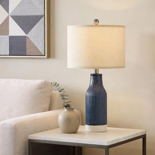 23.5" Bedside Lamps Set of 2, Blue Ceramic Table Lamp for Bedroom