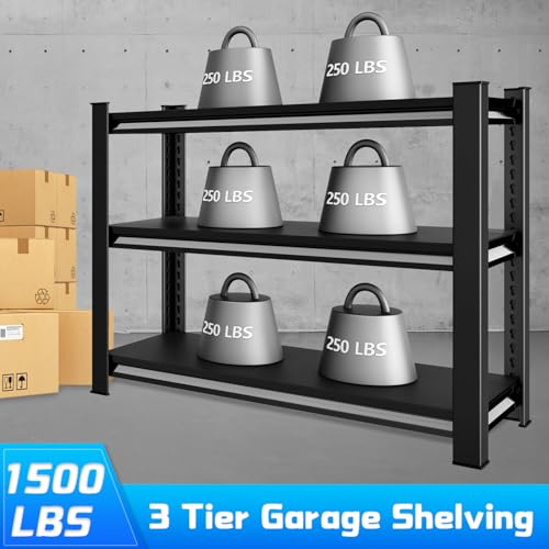 40-Inch Black Heavy Duty Garage Shelving Unit, 1500LBS Capacity, Adjustable 3-Tier Metal Storage Rack