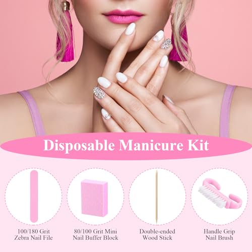 Pink Disposable Manicure Kit Set - 100 Pieces for Nail Care & Grooming