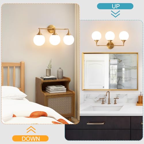 Gold 3-Light Vanity Light Fixture for Bathroom Mirror - Modern Retro Design