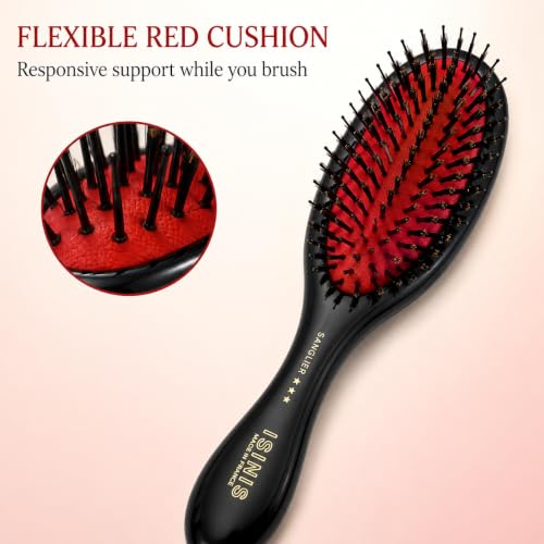 ISINIS Black Root Boar Hair Brush 7 Inches for Styling & Grooming