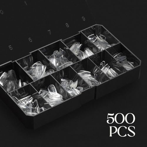 Gel-X Nail Tips Box - Natural Coffin Short Tips, 11 Sizes, 500 Pieces