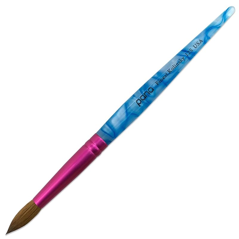 Round Nail Brush – Pure Kolinsky Hair, White Swirl Blue Handle, Pink Ferrule, Size 12 — PANA USA Variation
