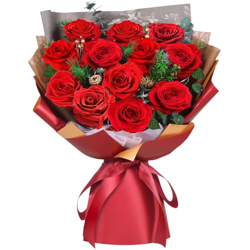 Preserved Red Roses Bouquet with LED Lights - 12 Roses Gift for Her, Anniversary & Birthday