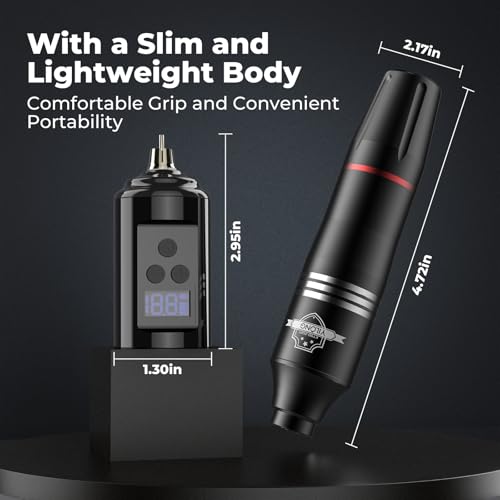 YILONG Black Wireless Tattoo Pen Kit with 2 Batteries for Beginners