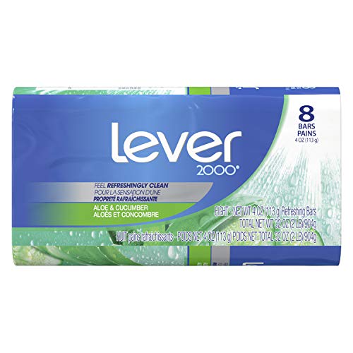 Lever 2000 Refreshing Body Soap and Facial Cleanser Aloe & Cucumber Effectively Washes Away Bacteria 4 oz 8 Bars