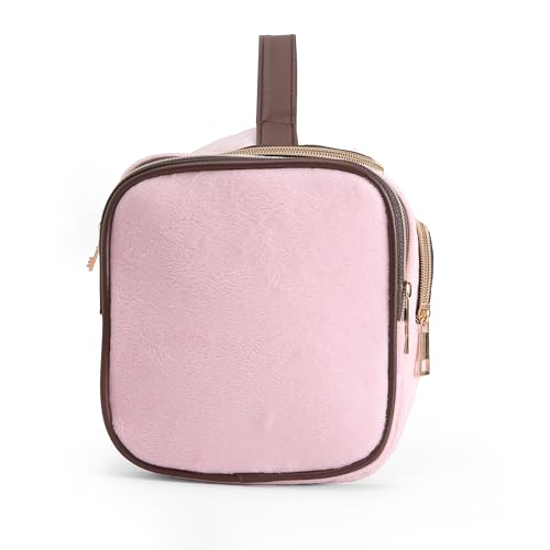 Juicy Couture Pink Makeup Bag Cosmetics Organizer Travel Essentials Duffel Velour Gold Terrier Dog Rhinestone Crown