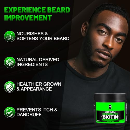 Beard Butter-Maximum Concentration Biotin,with Castor Oil and Argan & Jojoba Oils, Promotes Beard Growth, Styles, Strengthens & Softens Beards ,Unruly Beards While Relieving Itch,2 Ounce*2(2 Pack)