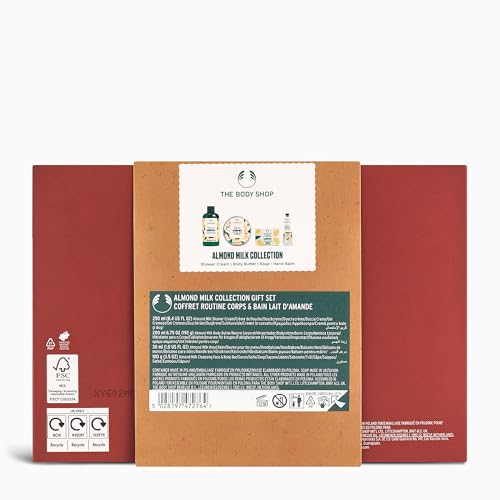 The Body Shop Almond Milk Collection Gift Set - 4 Piece Set, Shower Cream, Body Butter, Face & Body Bar, Hand Balm, Vegan