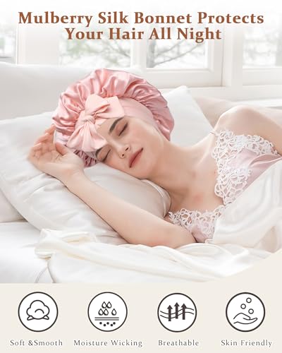 Mulberry Silk Sleeping Bonnet for Women Double Layer Pink Beige Hair Cover - Nourishing & Breathable