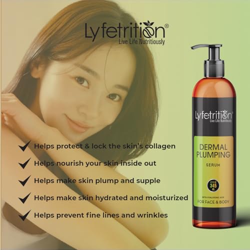 Lyfetrition Dermal Plumping Complex | 12 oz large Bottle | Anti-Ageing Serum Enriched with Vitamin C and Hyaluronic Acid