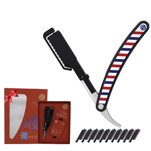 Homie Patented Straight Edge Razors for Men, Close Shaving Razor for Beard with 11 Disposable Blades, Easy to Use and Replace Single Edge Razor Blades with Protective Layer & Safety Lock -Barber Black
