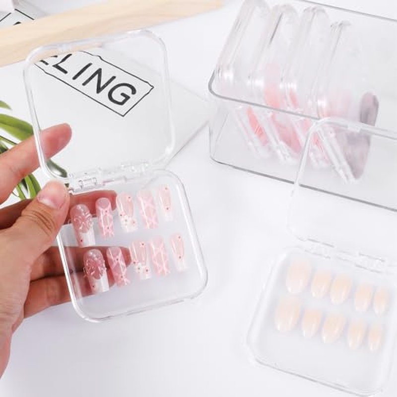 DIVINA VITAE 36Pcs Clear Nail Box Organizer Case Set, Press on Nail Display Box with 3Pcs All-In-One Storage Boxes and 60pcs Double Sided Adhesive Nails Display Tape for Nails Art Home Salon(3 Sets)