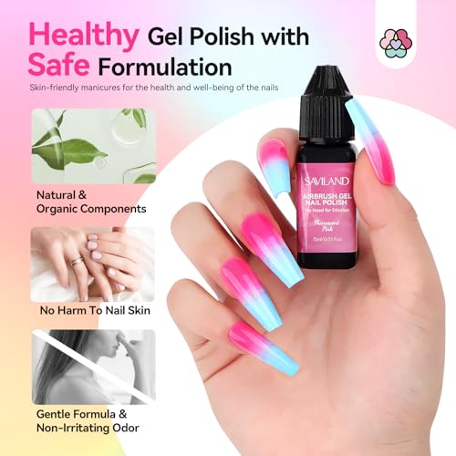 SAVILAND Airbrush Gel Nail Polish Hema-Free: Dilution-Free Fluorescent Airbrush Shine All Night Long,12 Colors Non-Acetone Glows in The Dark for Nails French Manicure DIY Salon & Party & Bar Social
