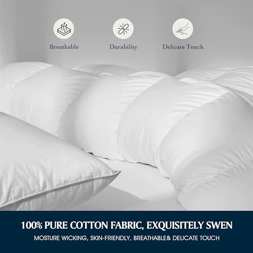 King Size Goose Feather Down Fiber Comforter - Light Warmth, Hypoallergenic, 100% Cotton Cover