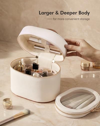 Prite 2-Piece Beige-Brown Travel Makeup Bag Set with Clear Pouch for Women