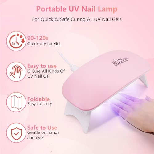 Pink Nail Art Practice Kit with Hand, Glitter, Tips & Storage Bag - Beginners