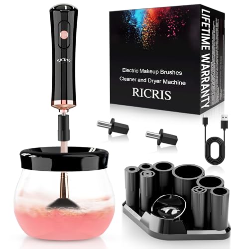 Ricris Black Electric Makeup Brush Cleaner & Dryer Spinner – Fast 10-30s