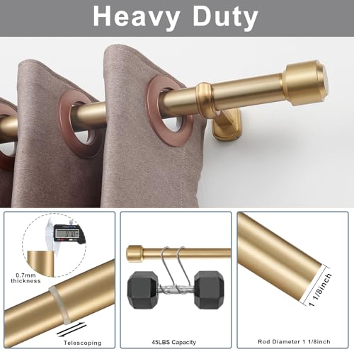 Heavy Duty Extendable Curtain Rod 1 1/8 Inch Diameter - Warm Gold, 144-240 Inches
