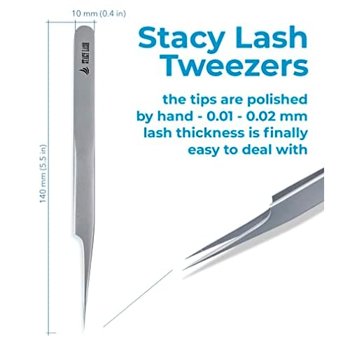 Pure Gel Remover 15ml & Stacy Lash STL-3 Isolation F-Shaped Tweezers/GBL Free/Fast Lash Adhesive Dissolution time - 60 Sec/Precision Stainless Steel Tool/Straight Tips/Professional Supplies