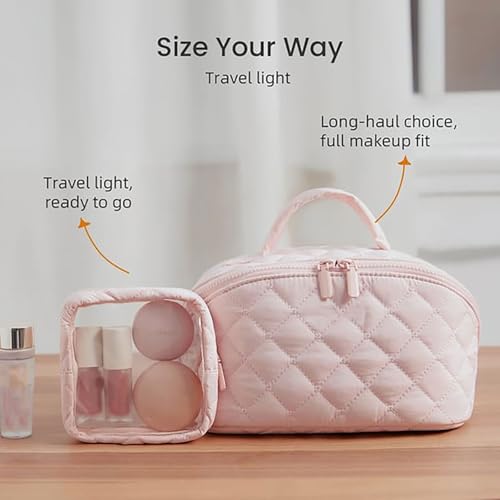 Petition Makeup Bag for Woman, Festivalment Makeup Bag, Wide Open Lay-Flat Water-Resistant Cosmetic Case, Puffy Padded Organizer for Toiletries & Brushes Large Capacity with Compartments (Green)
