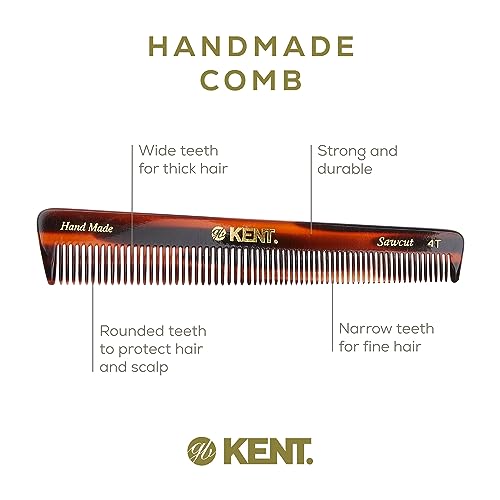 Kent 4T 6 Inch Double Tooth Dressing Comb, Coarse and Fine Grooming Comb for Hair, Beard, Mustache - Styling for Men, Women, and Kids. Made in England