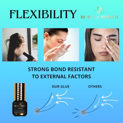 Eyelash Extension Adhesive Glue Expert - Beauty Power - Extremely-Fast 0.5-1-Second Drying Time - 10 Weeks Retention - Professional-Grade, 0.17fl.oz / 5ml (Black Finish)