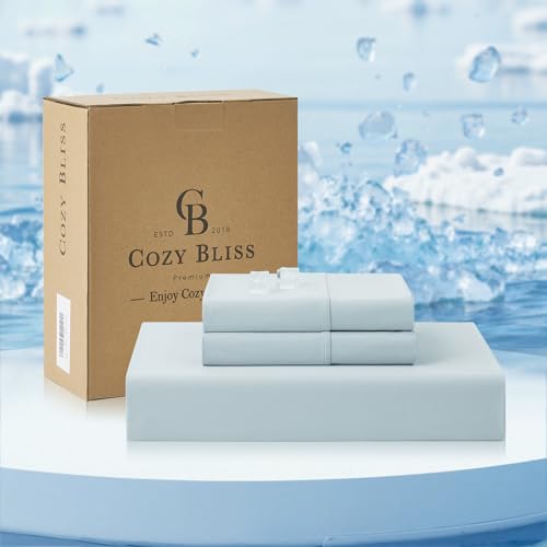 Cooling Queen Fitted Sheet Set - Blue, No Flat Sheet, Cozy Bliss