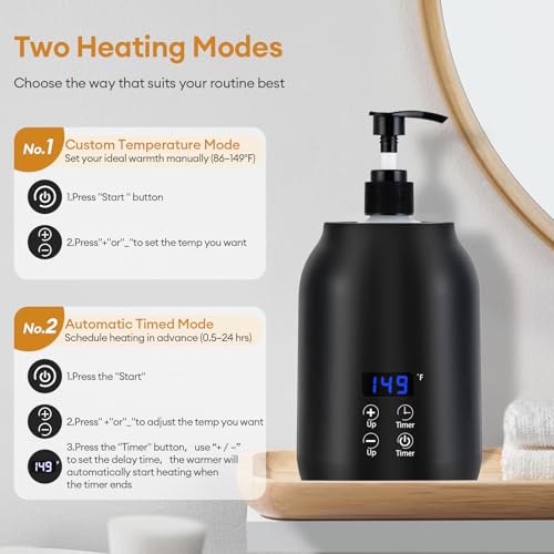 Massage Oil Warmer Heater with Dual 8.5oz Massage Oil Bottles & Funnel, Adjustable Temp (86?149¡ÆF) & Timer (0.5?24H), Compact & Quiet Heated Lotion Warmer Dispenser for Spa, Salon, Home Use