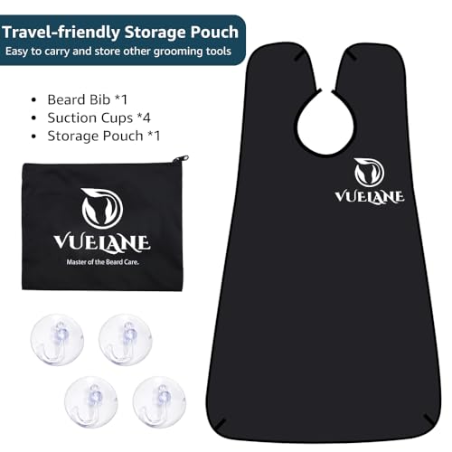 Beard Bib Beard Apron, Beard Bib Hair Catcher for Men Shaving, Non-Stick Beard Bib Apron for Men with Strong Suction Cups, Gifts for Men Husband, Grooming Kit for Men - Black