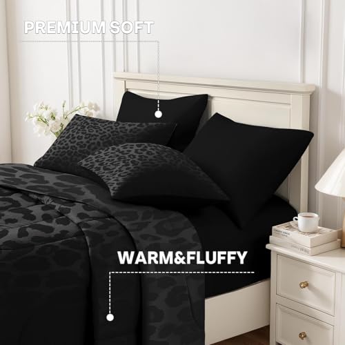Nesker King Comforter Set with Sheets - Leopard Print 7-Piece Bedding
