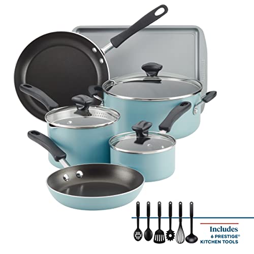 Farberware Cookstart Aluminum DiamondMax Nonstick Cookware Set - Aqua, 15-Piece