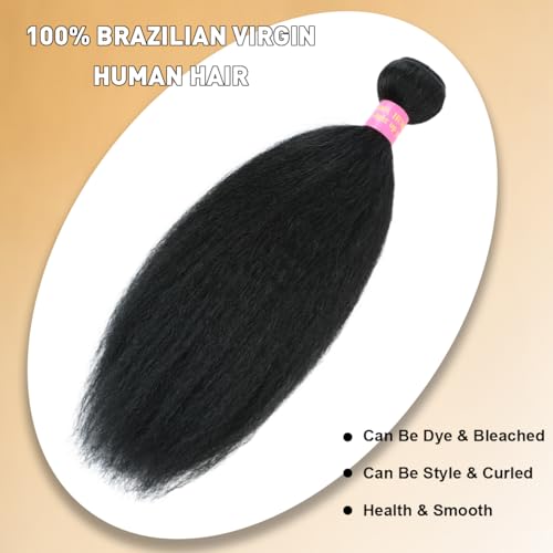 Piuneo Kinky Straight Human Hair Bundles 12 Inch Natural Black Yaki Straight