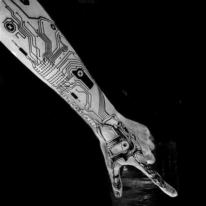 4 Sheets Waterproof Temporary Tattoos Stickers Cyber Punk Artificial Intelligence Mechanical Finger Steampunk Cool Futuristic Cyberpunk Style