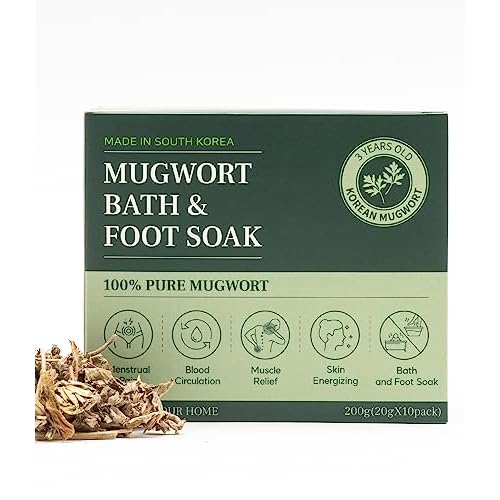Monage Korean Organic Mugwort Bath and Foot Soak (10 Pack) Natural Home Spa Therapy with Traditional Korean Healing Properties and Relaxation Benefits, Skin Soothing, Muscle Relief, Korean Skin Care
